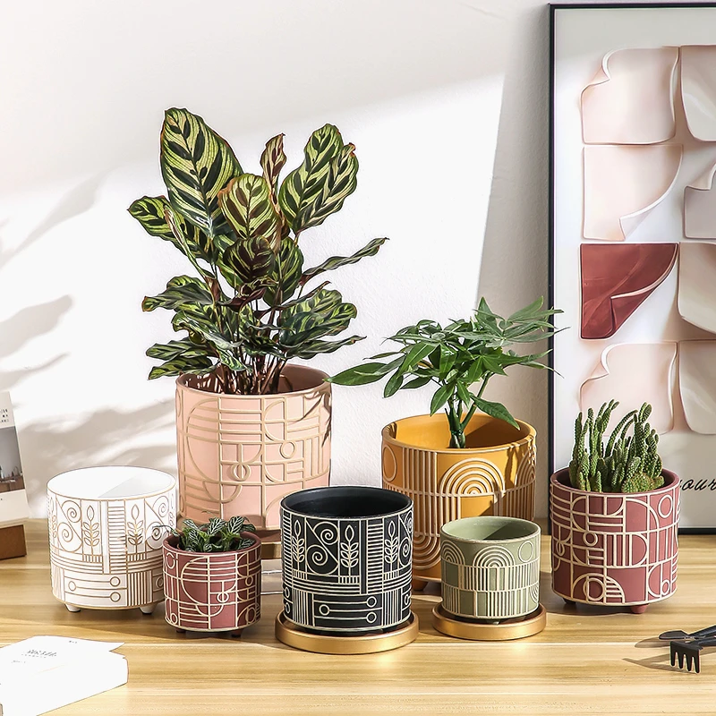 Aloe Vera Pot - Vaso de flores de cerâmica cilíndrico